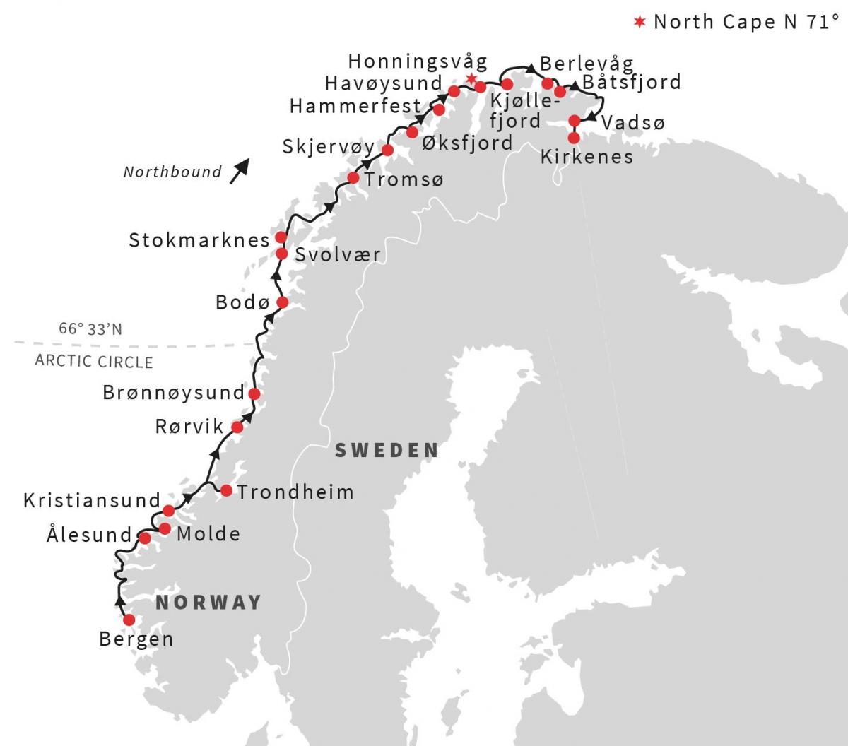Kaart van bergen Noorwegen light rail