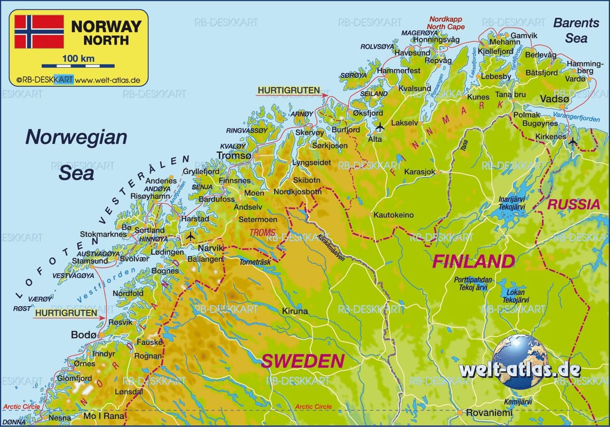 Kaart van kirkenes in Noorwegen