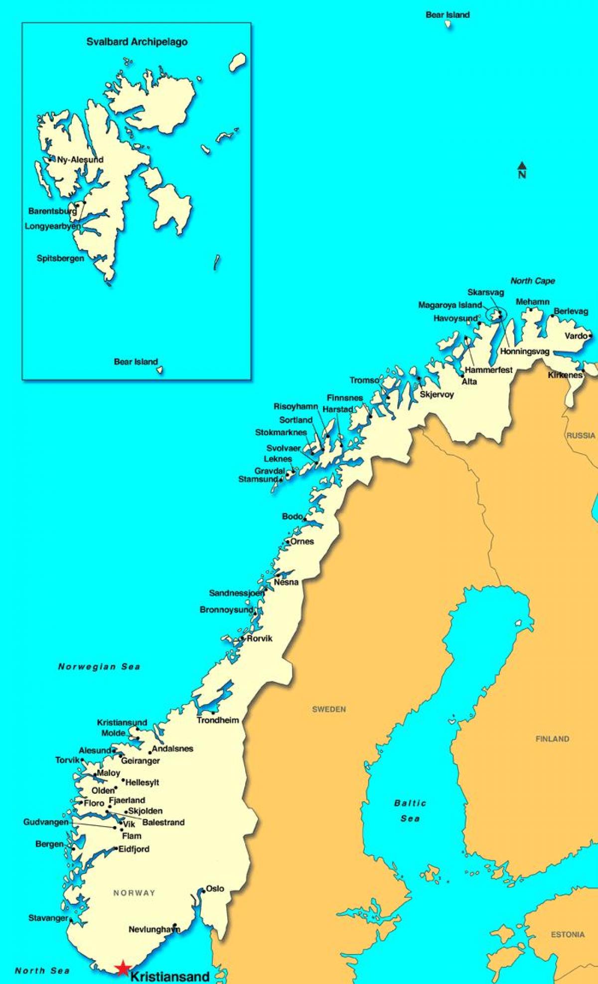 Kaart van kristiansand Noorwegen