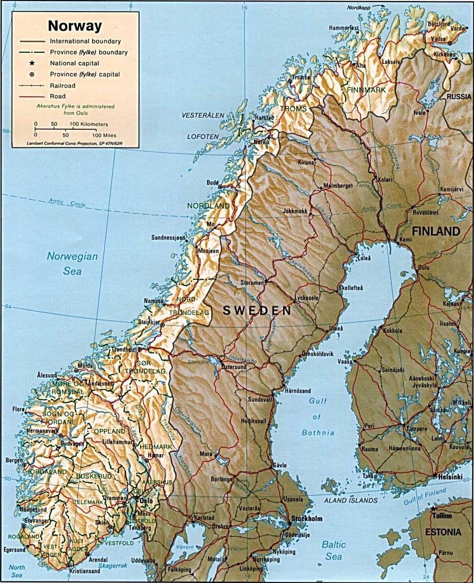 Kaart van Noorwegen bergen