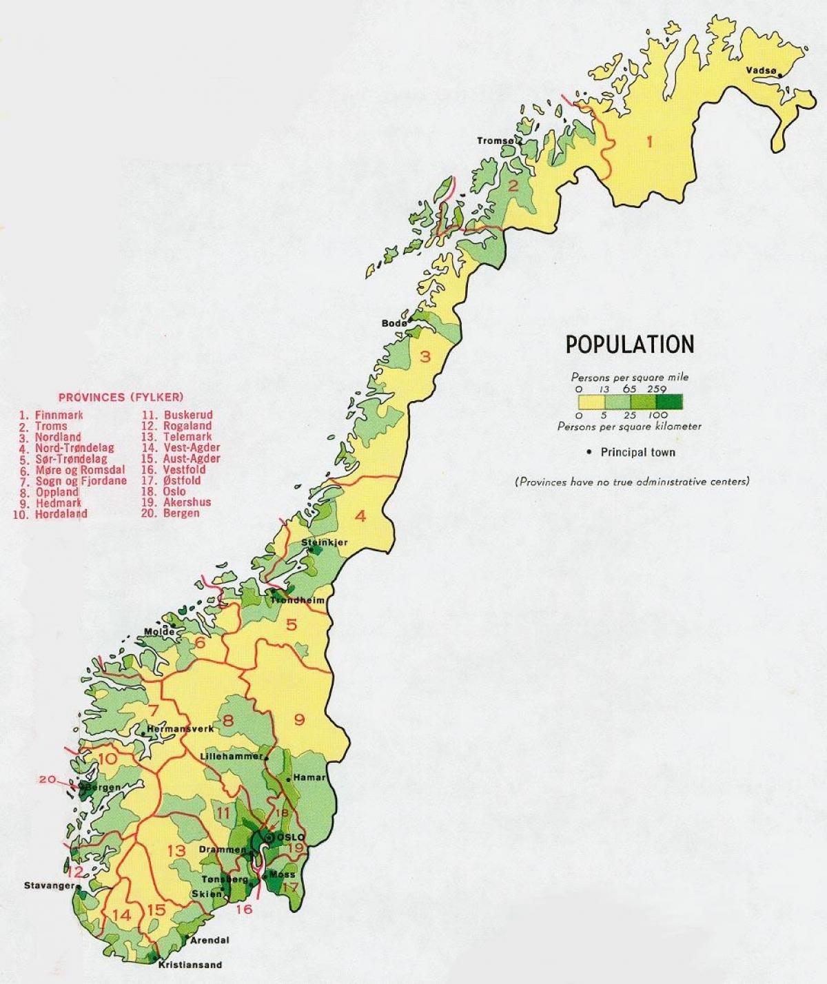 Noorwegen bevolking kaart