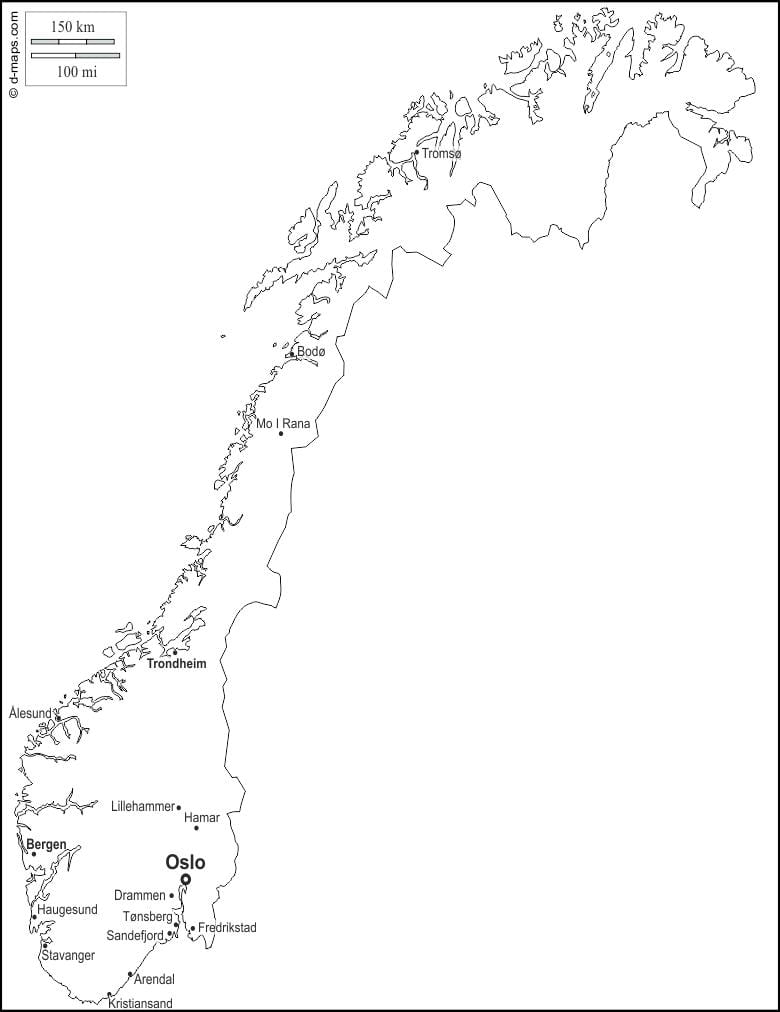Kaart van Noorwegen overzicht