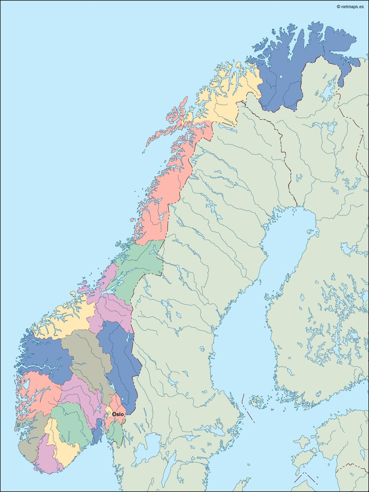Kaart van Noorwegen vector