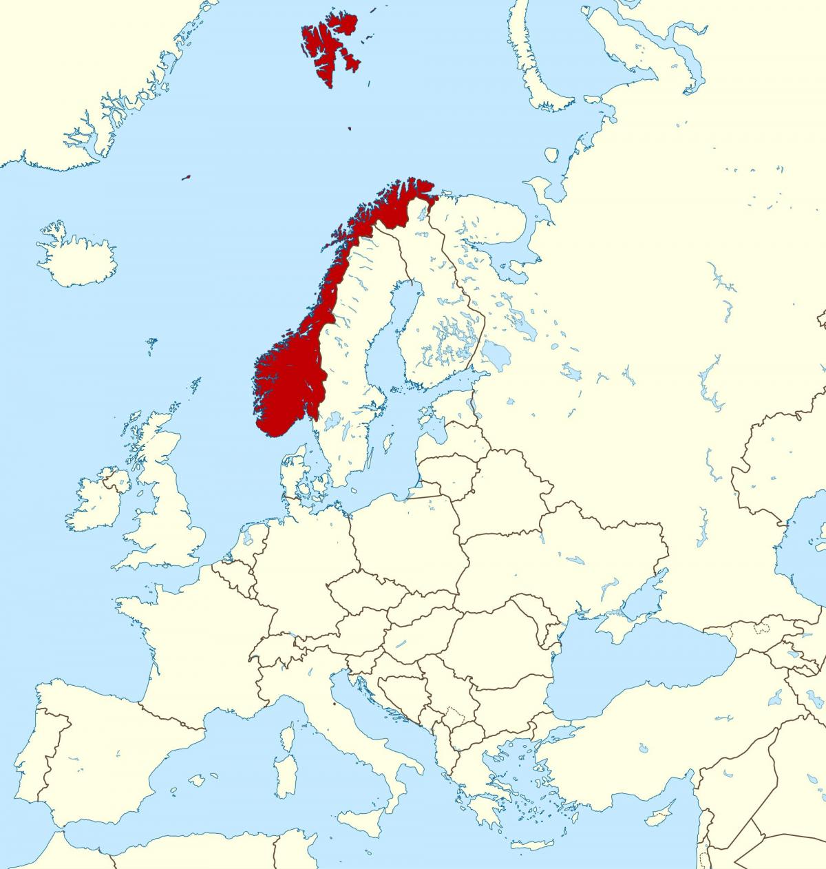 Noorwegen op de kaart van europa