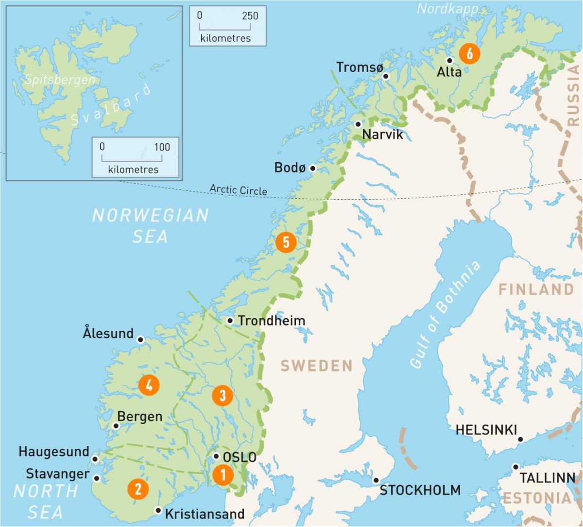 Kaart van Noorwegen regio ' s