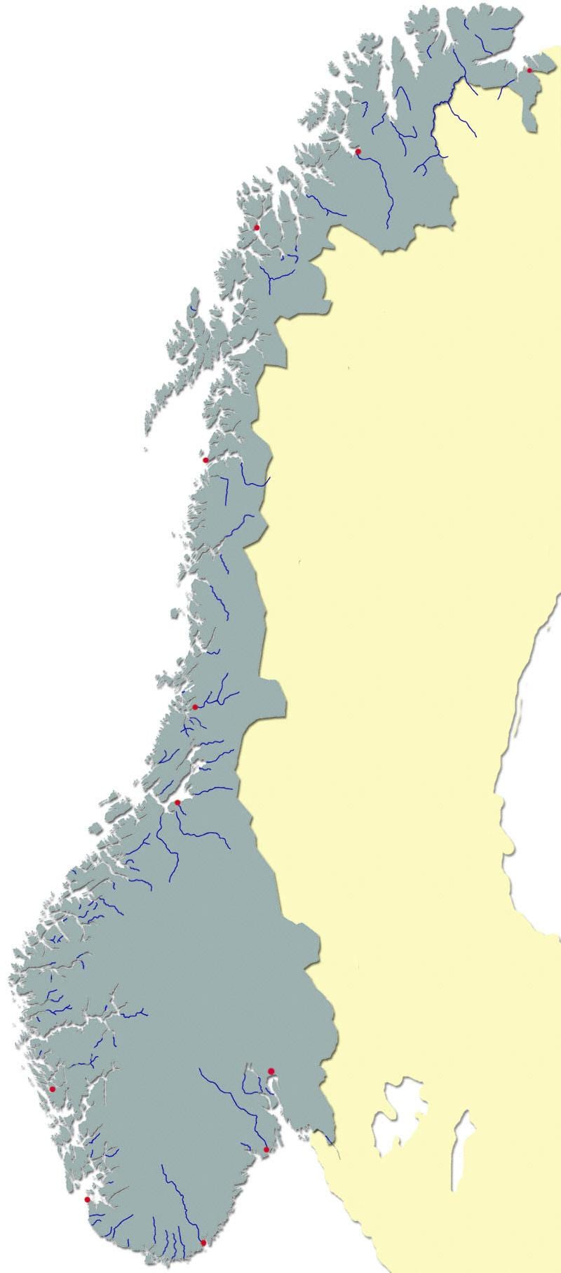 Kaart van Noorwegen rivier
