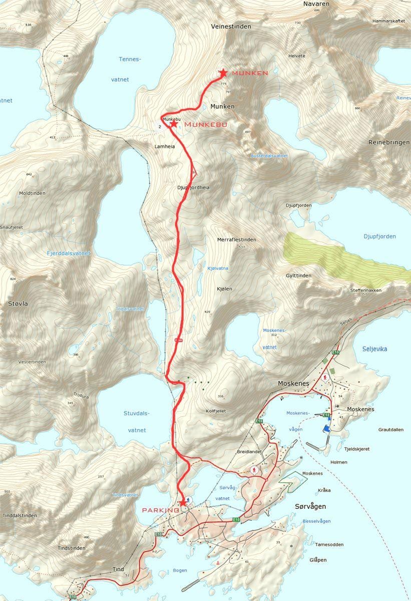 Kaart van Noorwegen wandelpaden