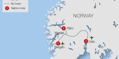 Kaart van flam railway Noorwegen