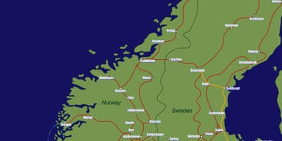 Kaart van Noorwegen trein routes