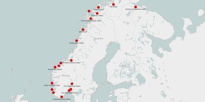 Kaart van Noorwegen luchthavens