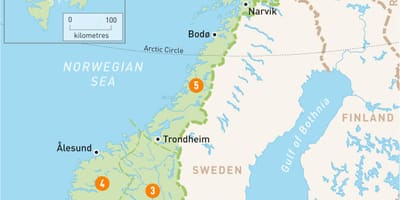 Kaart van Noorwegen regio ' s